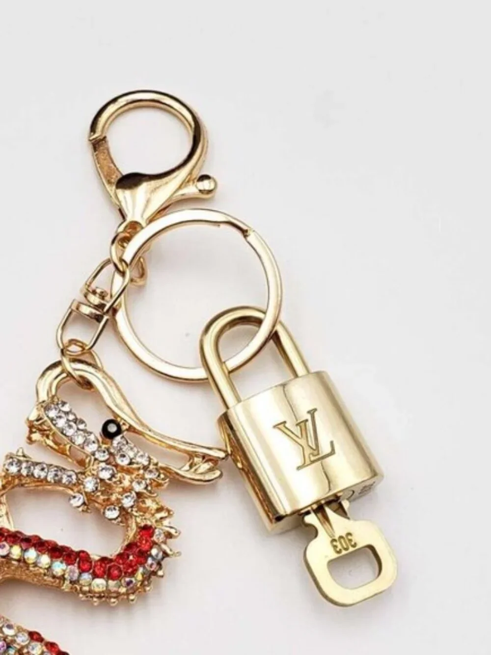 Louis Vuitton Gold Padlock Key 🔒 Authentic LV Charm + Unbranded Dragon Keychain
